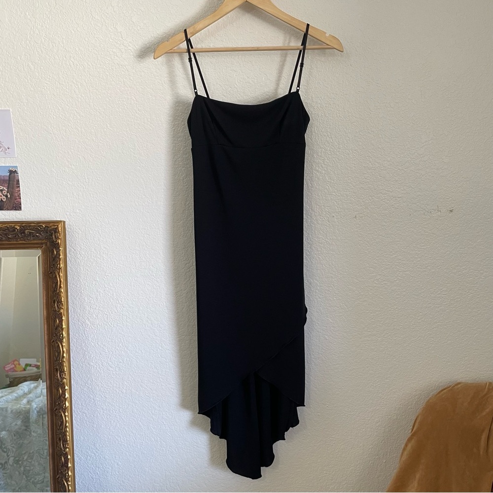 Vintage City Triangles Black Dress Asymmetrical Waterfall Y2K 90s LBD Cami Strap